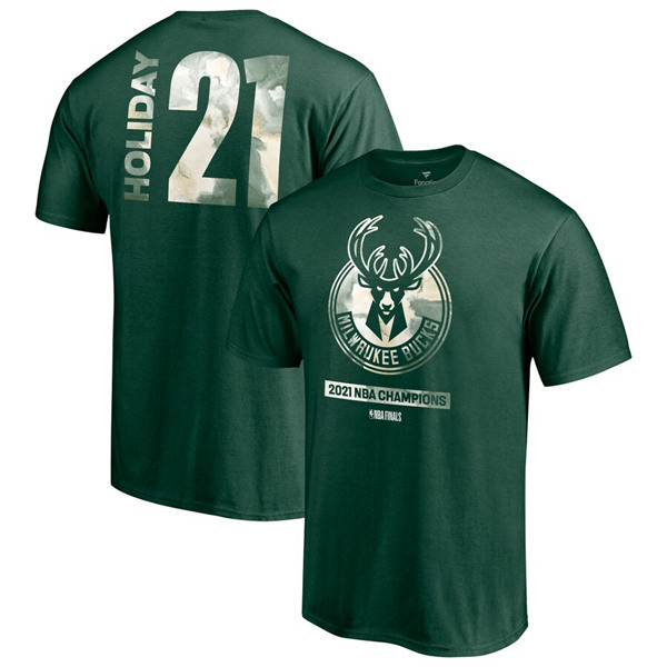 Men's Milwaukee Bucks #21 Jrue Holiday 2021 Green Finals Champions T-Shirt